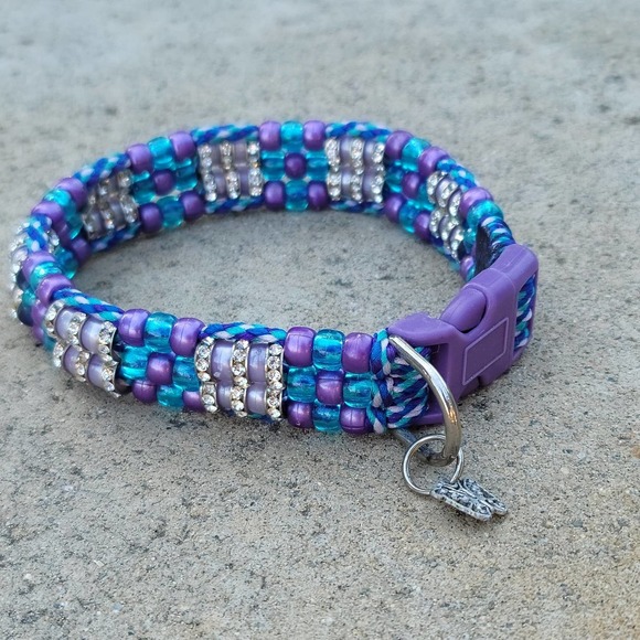 Custom Handmade Beaded Bling Dog Collar - Picture 1 of 3